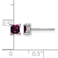 Sterling Silver Rhod-pltd 4mm Princess Rhodolite Garnet Post Earrings view 4