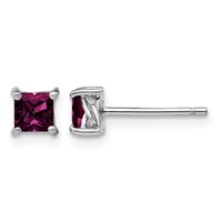 Sterling Silver Rhod-pltd 4mm Princess Rhodolite Garnet Post Earrings view 1