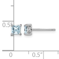 Sterling Silver Rhodium-plated 4mm Princess Aquamarine Post Earrings view 4