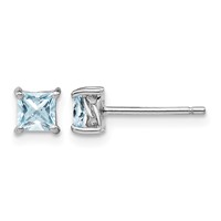 Sterling Silver Rhodium-plated 4mm Princess Aquamarine Post Earrings view 1