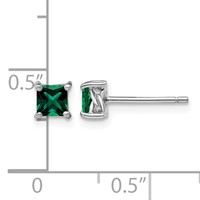 Sterling Silver Rhod-pltd 4mm Princess Created Emerald Post Earrings view 4