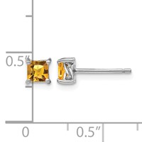 Sterling Silver Rhodium-plated 4mm Princess Citrine Post Earrings view 4