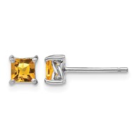 Sterling Silver Rhodium-plated 4mm Princess Citrine Post Earrings view 1