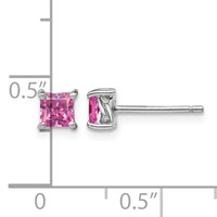 Sterling Silver Rhod-pltd 4mm Princess Cr. Pink Sapphire Post Earrings view 4