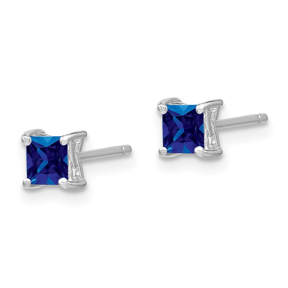 Sterling Silver Rhod-pltd 4mm Princess Created Sapphire Post Earrings (QBE28SEP)