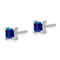 Sterling Silver Rhod-pltd 4mm Princess Created Sapphire Post Earrings view 2