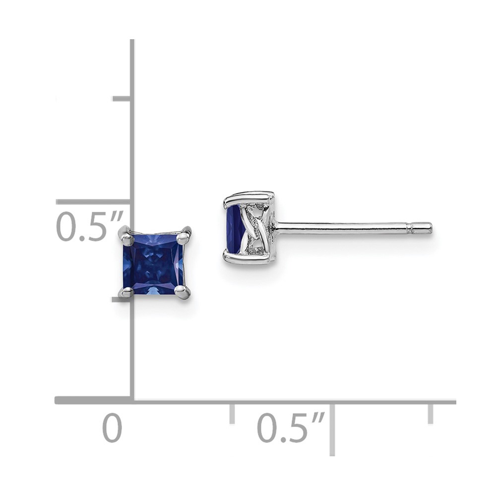 Sterling Silver Rhod-pltd 4mm Princess Created Sapphire Post Earrings (QBE28SEP)