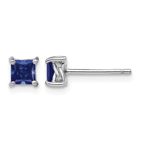 Sterling Silver Rhod-pltd 4mm Princess Created Sapphire Post Earrings