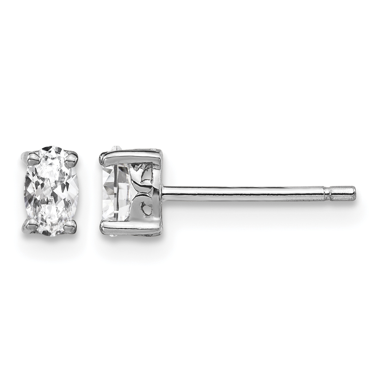 Sterling Silver Rhodium-plated 5x3mm Oval White Topaz Post Earrings (QBE29APR)
