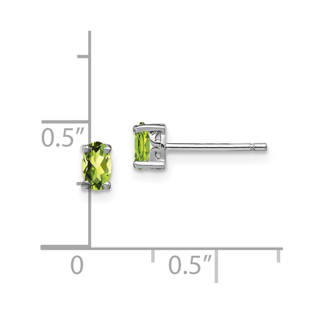 Sterling Silver Rhodium-plated 5x3mm Oval Peridot Post Earrings (QBE29AUG)