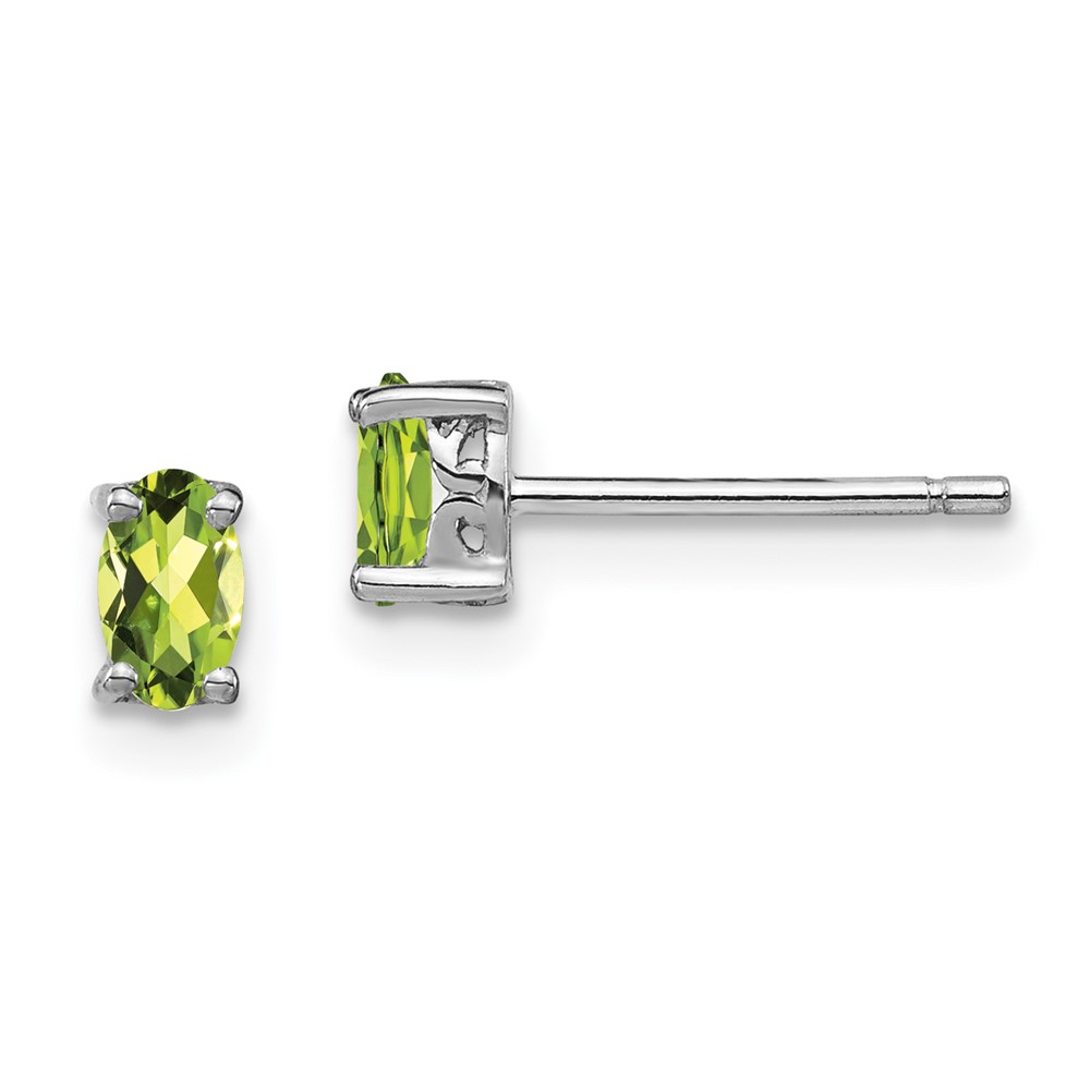 Sterling Silver Rhodium-plated 5x3mm Oval Peridot Post Earrings (QBE29AUG)