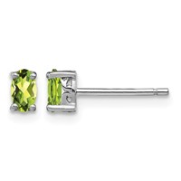 Sterling Silver Rhodium-plated 5x 3mm Oval Peridot Post Earrings view 1