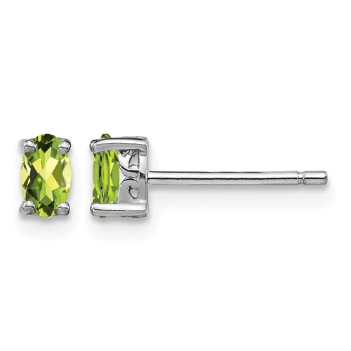 Sterling Silver Rhodium-plated 5x 3mm Oval Peridot Post Earrings