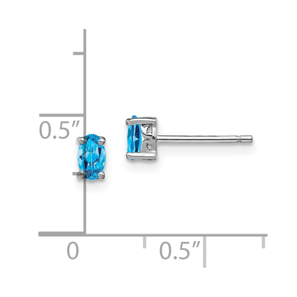 Sterling Silver Rhodium-plated 5x3mm Oval Swiss Blue Topaz Post Earrings (QBE29DEC)