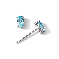 Sterling Silver Rhodium-plated 5x3mm Oval Swiss Blue Topaz Post Earrings view 5