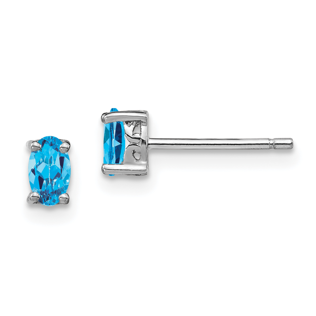 Sterling Silver Rhodium-plated 5x3mm Oval Swiss Blue Topaz Post Earrings (QBE29DEC)