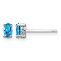 Sterling Silver Rhodium-plated 5x3mm Oval Swiss Blue Topaz Post Earrings view 1
