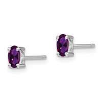 Sterling Silver Rhodium-plated 5x3mm Oval Amethyst Post Earrings view 2