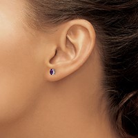 Sterling Silver Rhodium-plated 5x3mm Oval Amethyst Post Earrings view 3