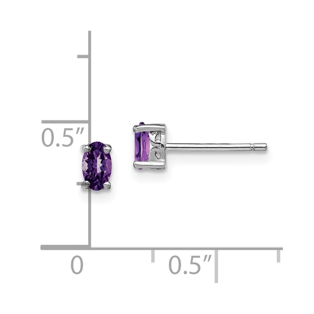 Sterling Silver Rhodium-plated 5x3mm Oval Amethyst Post Earrings (QBE29FEB)