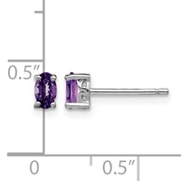 Sterling Silver Rhodium-plated 5x3mm Oval Amethyst Post Earrings view 4