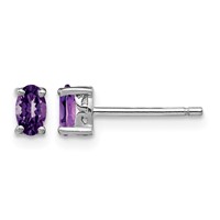 Sterling Silver Rhodium-plated 5x3mm Oval Amethyst Post Earrings view 1