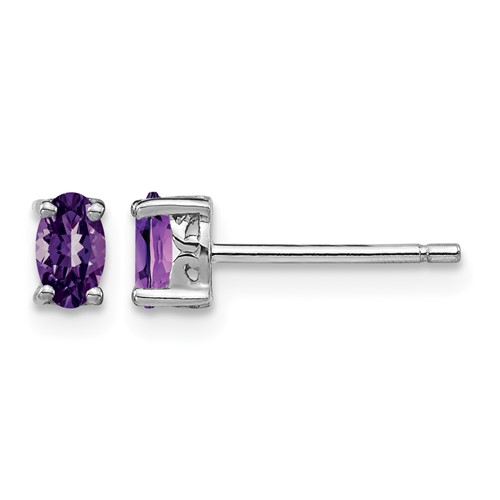 Sterling Silver Rhodium-plated 5x 3mm Oval Amethyst Post Earrings