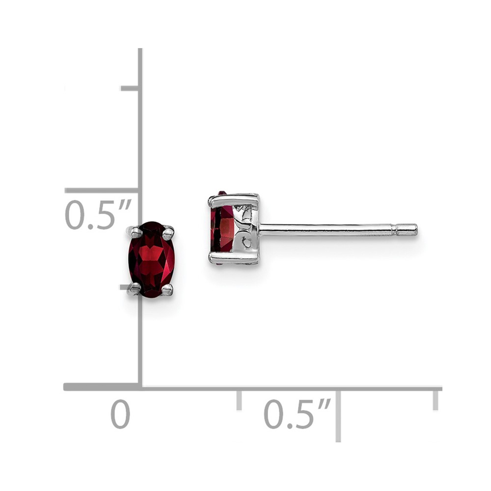 Sterling Silver Rhodium-plated 5x3mm Oval Garnet Post Earrings (QBE29JAN)