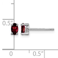 Sterling Silver Rhodium-plated 5x 3mm Oval Garnet Post Earrings view 4