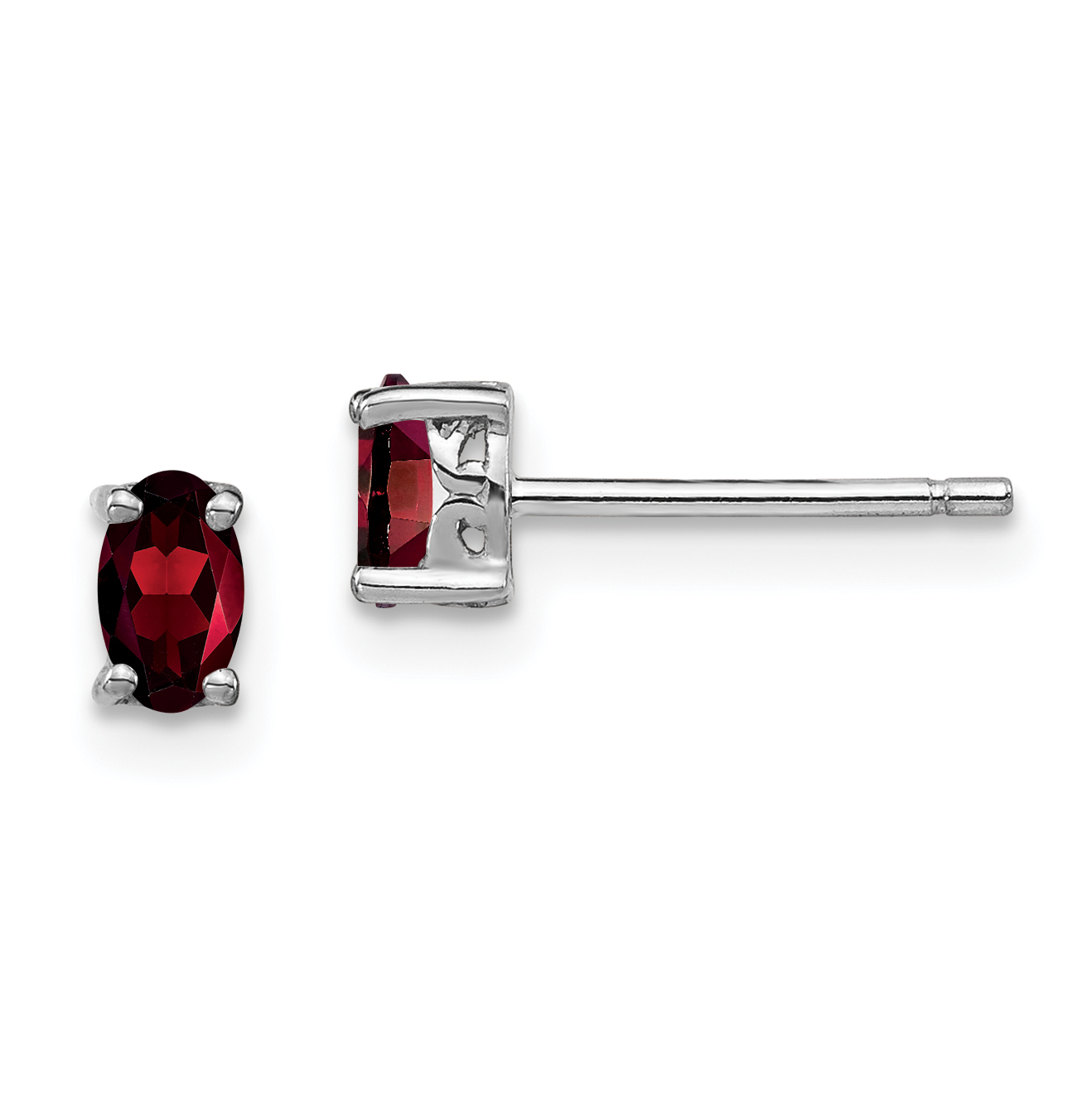 Sterling Silver Rhodium-plated 5x3mm Oval Garnet Post Earrings (QBE29JAN)