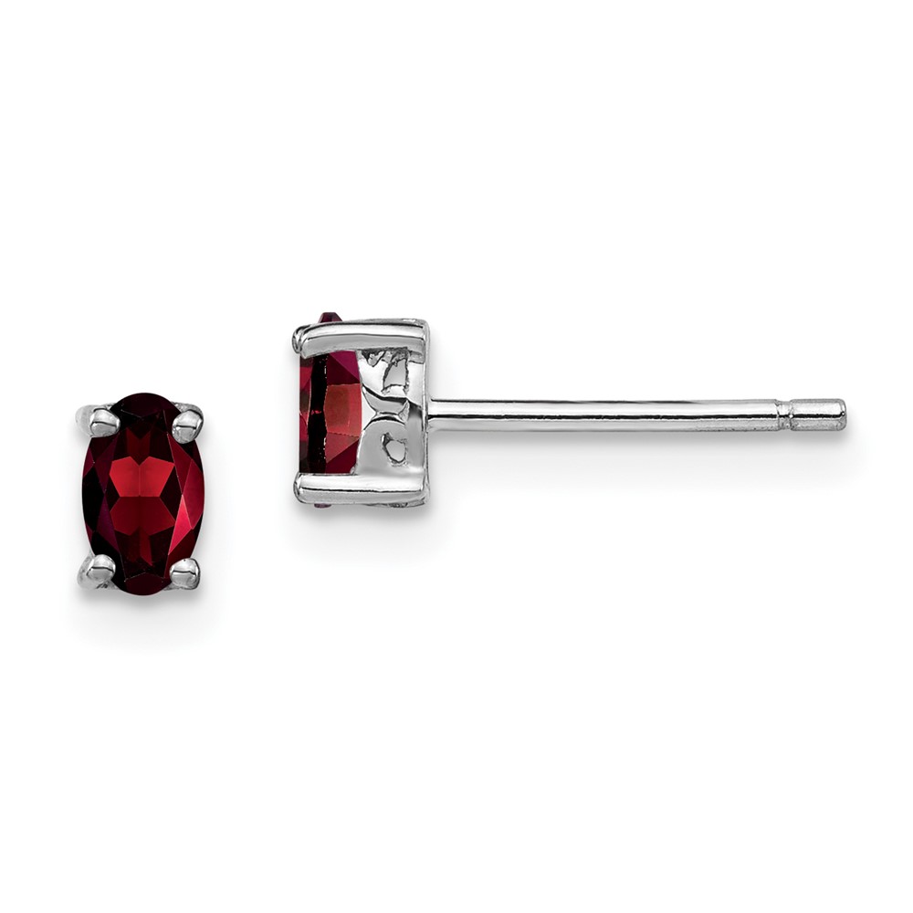 Sterling Silver Rhodium-plated 5x3mm Oval Garnet Post Earrings (QBE29JAN)