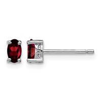 Sterling Silver Rhodium-plated 5x 3mm Oval Garnet Post Earrings view 1