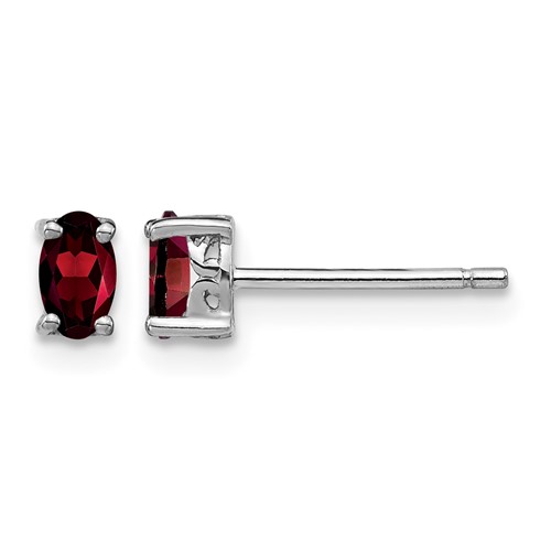 Sterling Silver Rhodium-plated 5x 3mm Oval Garnet Post Earrings