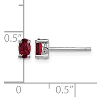 Sterling Silver Rhodium-plated 5x 3mm Oval Created Ruby Post Earrings view 4