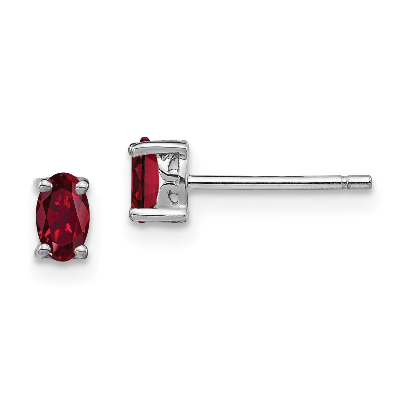 Sterling Silver Rhodium-plated 5x3mm Oval Created Ruby Post Earrings (QBE29JUL)