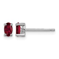 Sterling Silver Rhodium-plated 5x 3mm Oval Created Ruby Post Earrings view 1