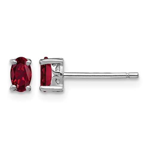 Sterling Silver Rhodium-plated 5x 3mm Oval Created Ruby Post Earrings