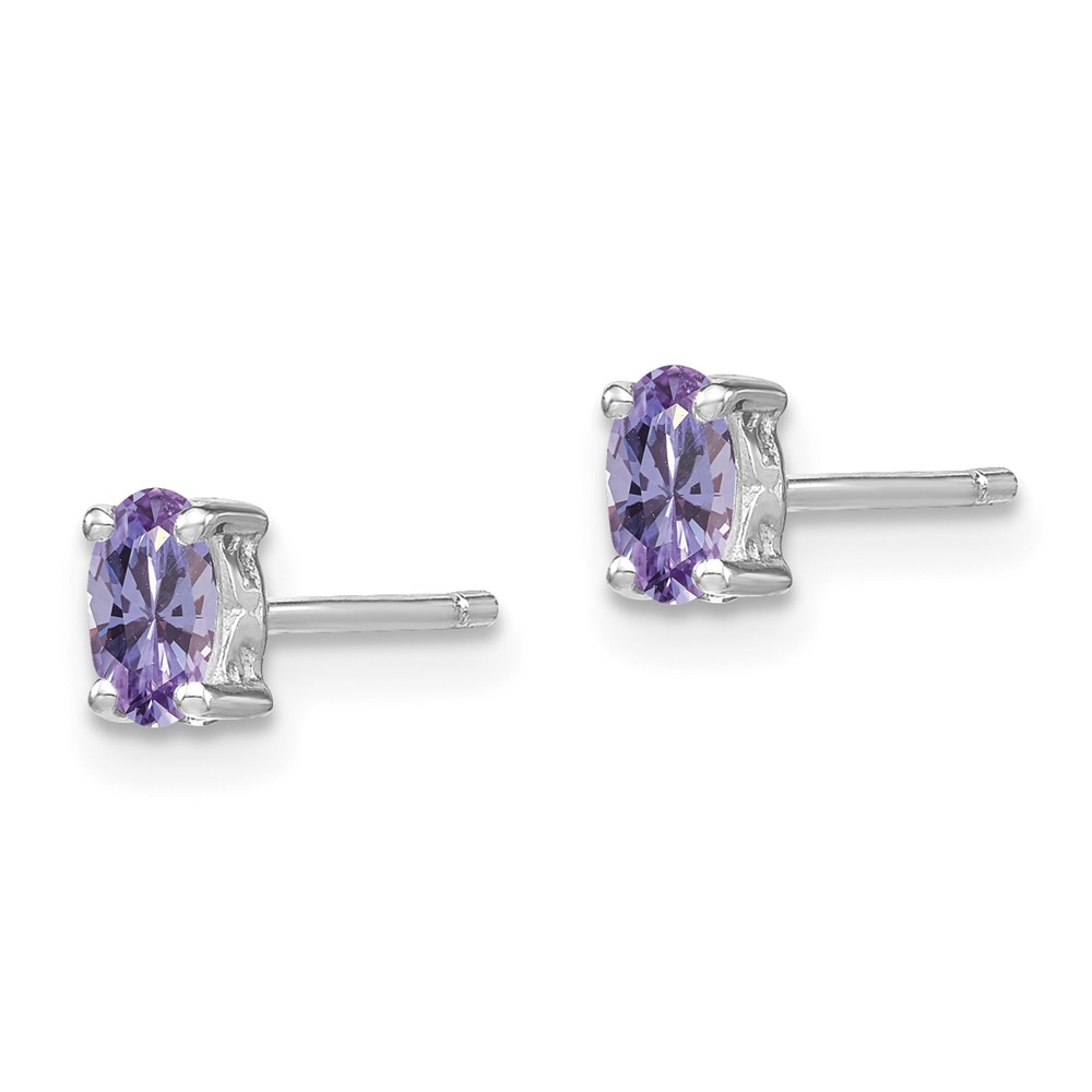 Sterling Silver Rhodium-plated 5x3mm Oval Rhodolite Garnet Post Earrings (QBE29JUN)