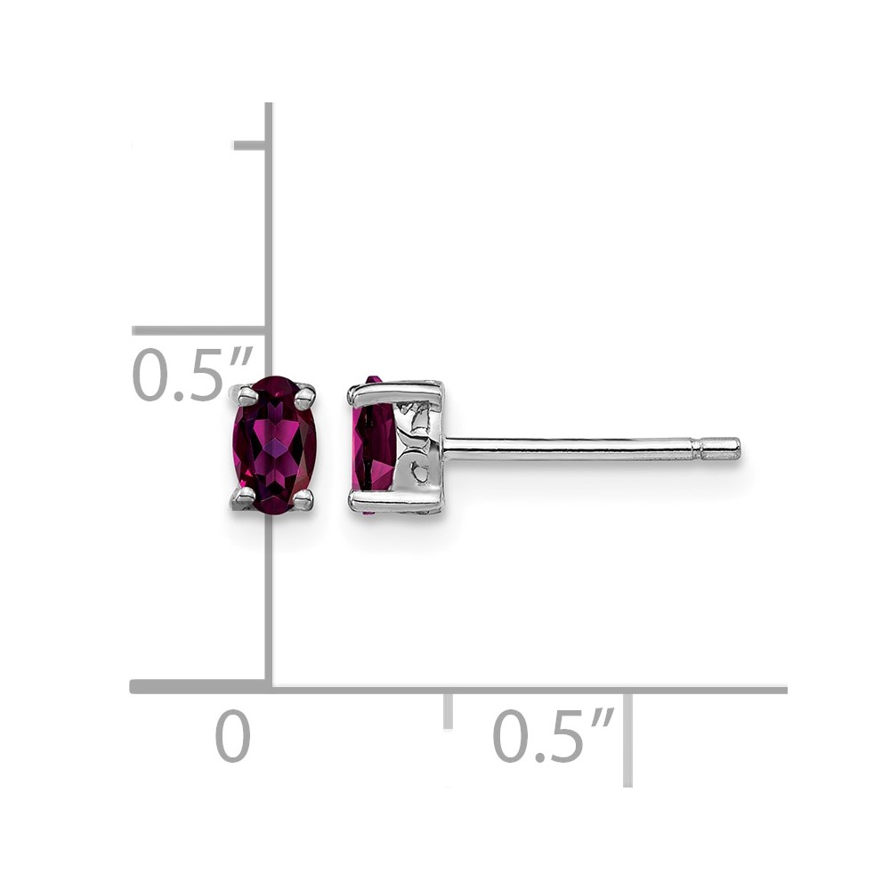 Sterling Silver Rhodium-plated 5x3mm Oval Rhodolite Garnet Post Earrings (QBE29JUN)
