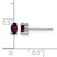 Sterling Silver Rhodium-plated 5x 3mm Oval Rhodolite Garnet Post Earrings view 4