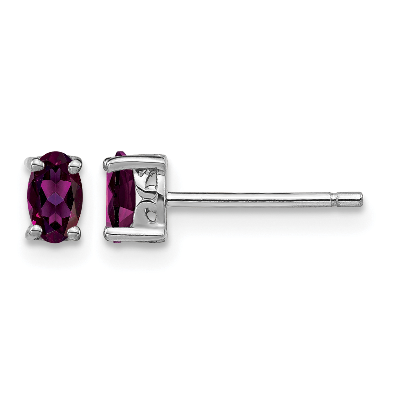 Sterling Silver Rhodium-plated 5x3mm Oval Rhodolite Garnet Post Earrings (QBE29JUN)