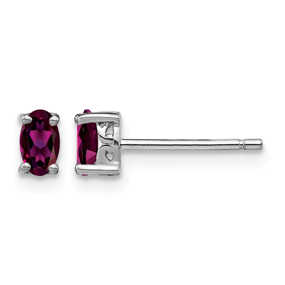 Sterling Silver Rhodium-plated 5x3mm Oval Rhodolite Garnet Post Earrings (QBE29JUN)