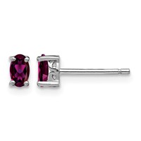 Sterling Silver Rhodium-plated 5x 3mm Oval Rhodolite Garnet Post Earrings view 1