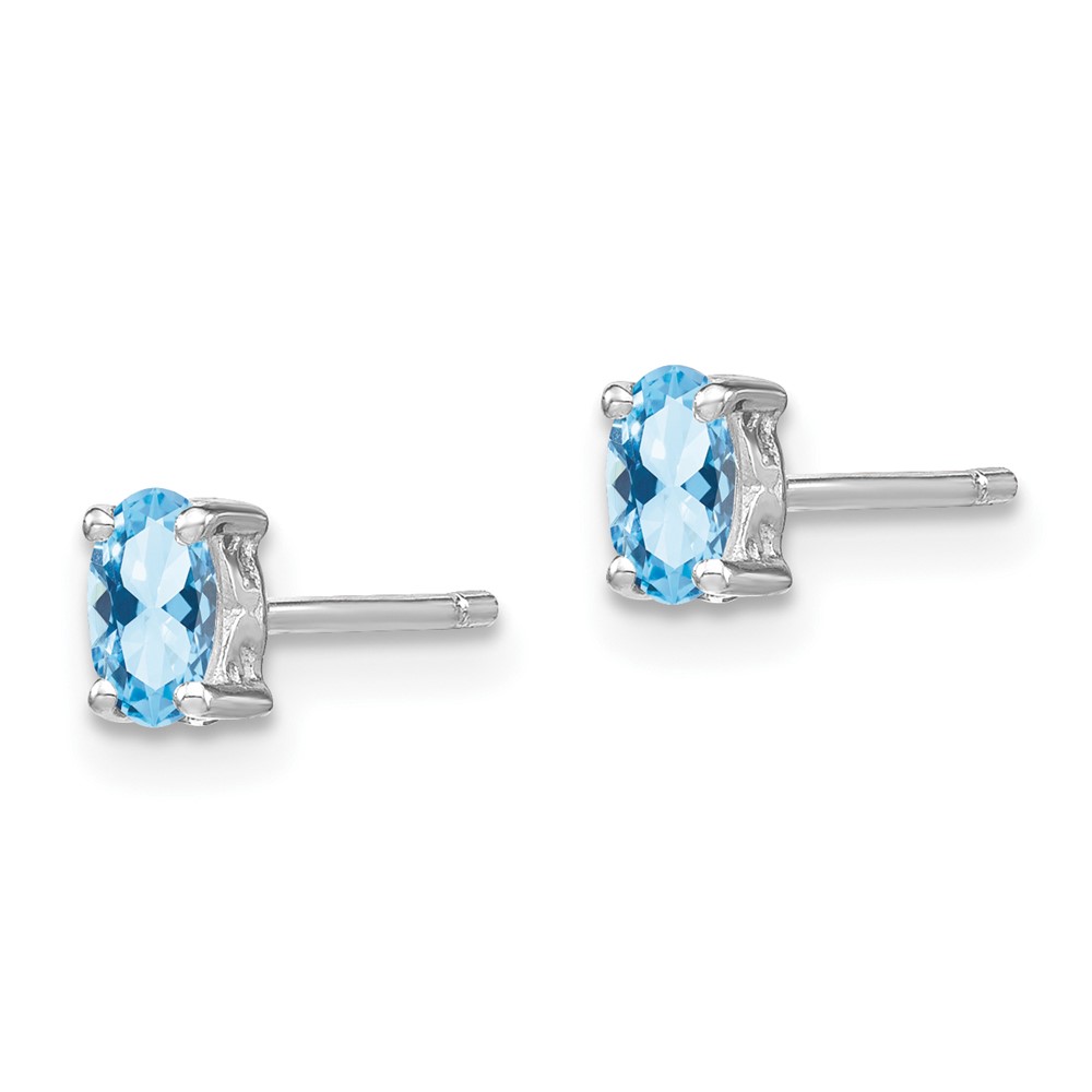 Sterling Silver Rhodium-plated 5x3mm Oval Aquamarine Post Earrings (QBE29MAR)