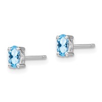 Sterling Silver Rhodium-plated 5x 3mm Oval Aquamarine Post Earrings view 2