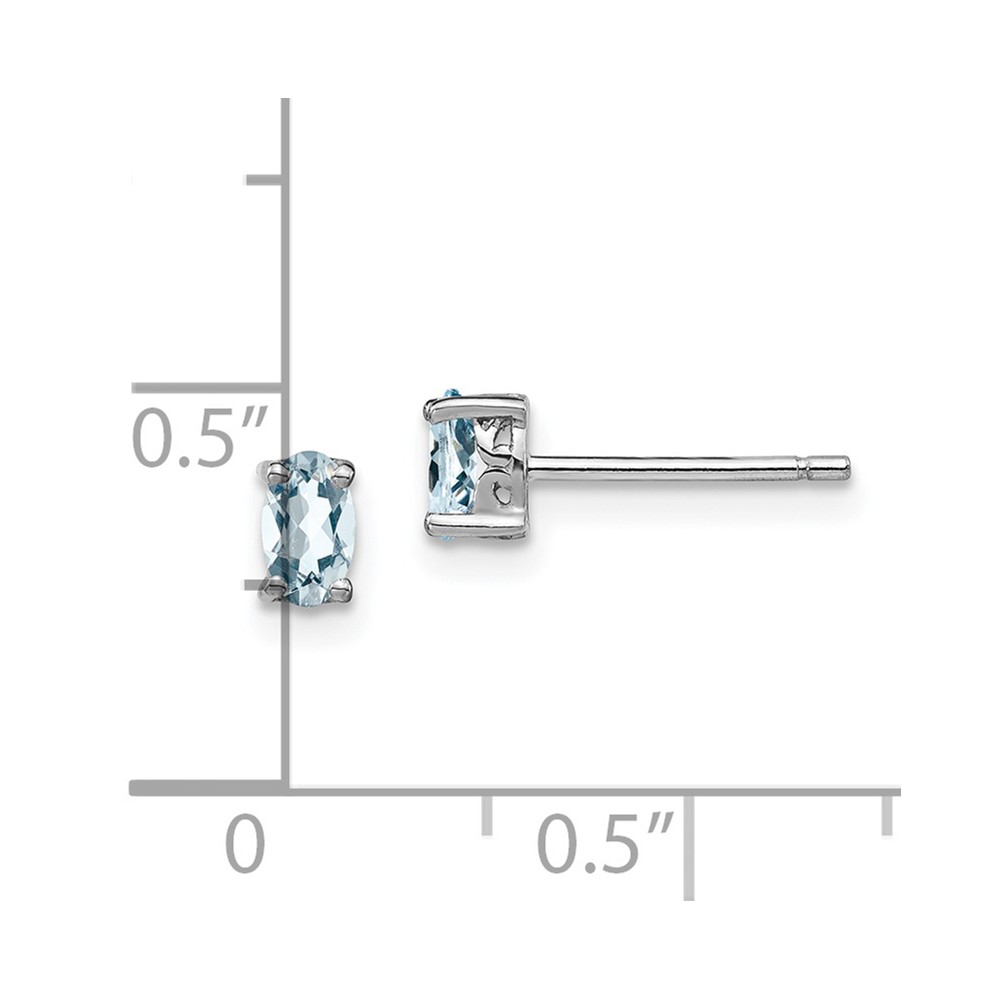 Sterling Silver Rhodium-plated 5x3mm Oval Aquamarine Post Earrings (QBE29MAR)