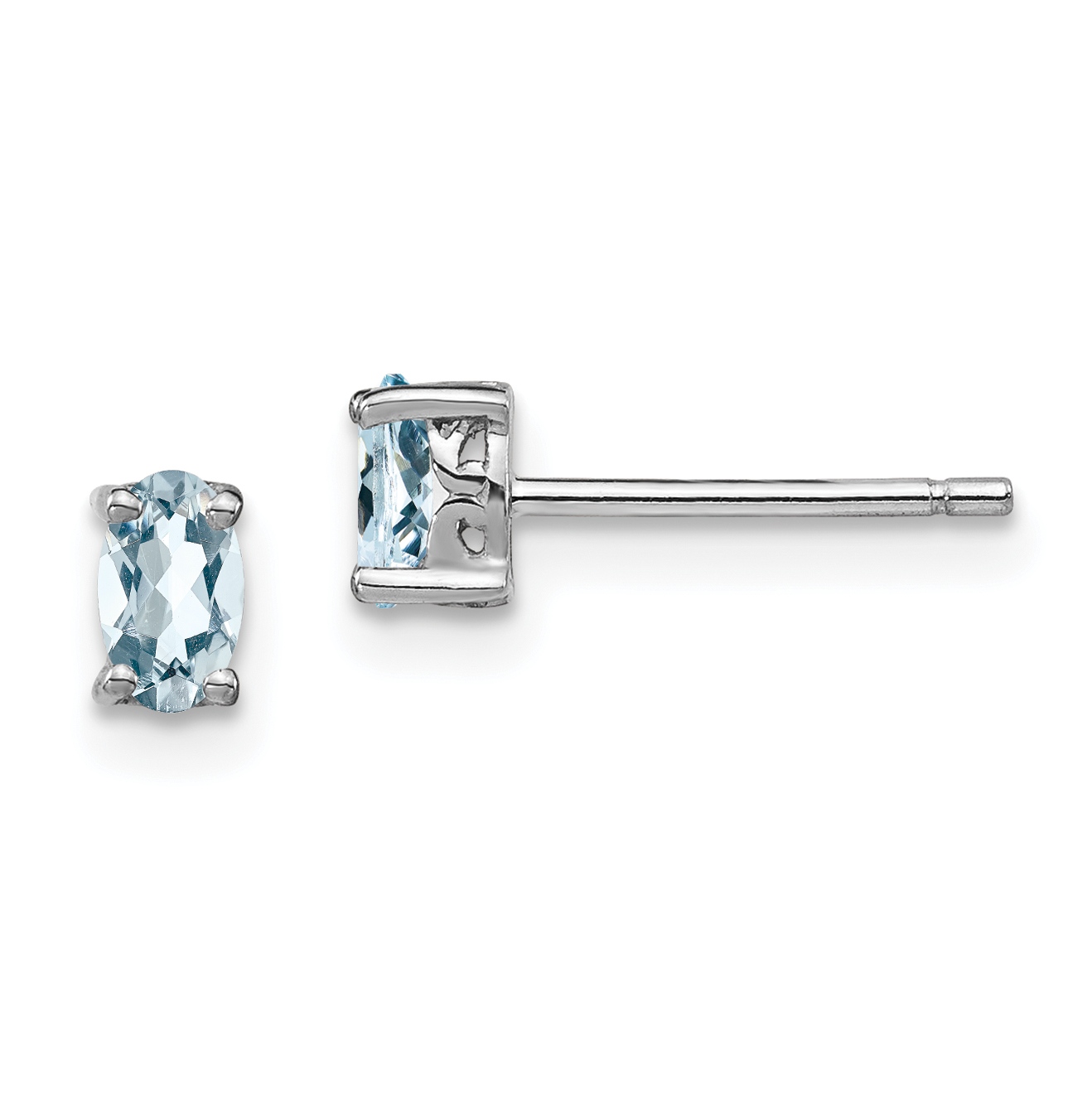 Sterling Silver Rhodium-plated 5x3mm Oval Aquamarine Post Earrings (QBE29MAR)