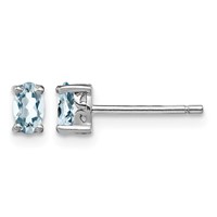 Sterling Silver Rhodium-plated 5x 3mm Oval Aquamarine Post Earrings view 1