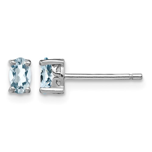 Sterling Silver Rhodium-plated 5x 3mm Oval Aquamarine Post Earrings
