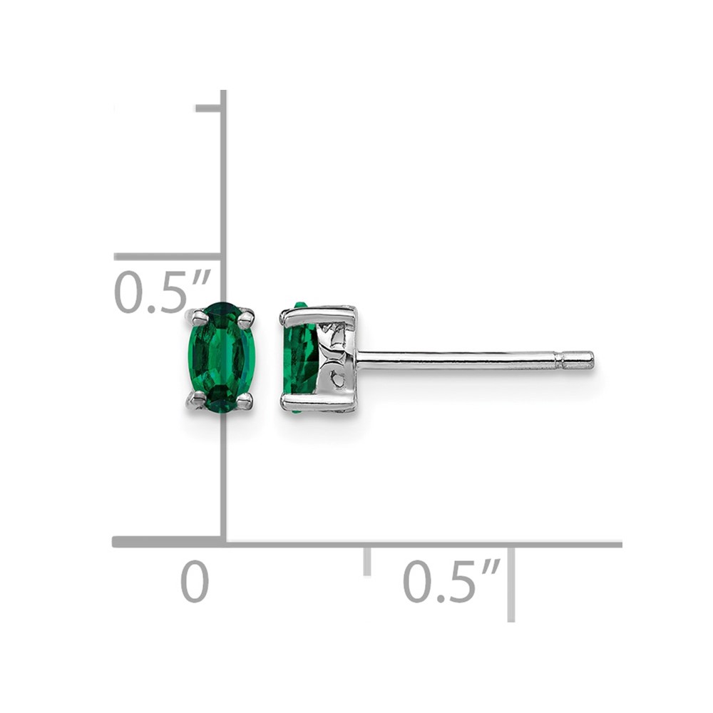 Sterling Silver Rhodium-plated 5x3mm Oval Created Emerald Post Earrings (QBE29MAY)